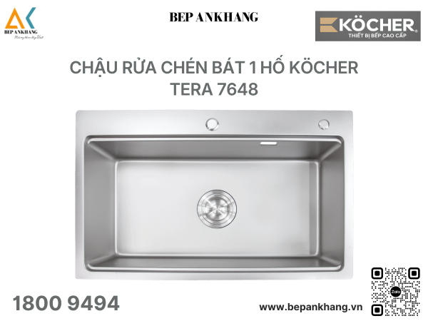 Chậu rửa chén bát 1 hố KÖCHER TERA 7648 - Kết cấu thành chậu siêu dày 3.0 + 1.0